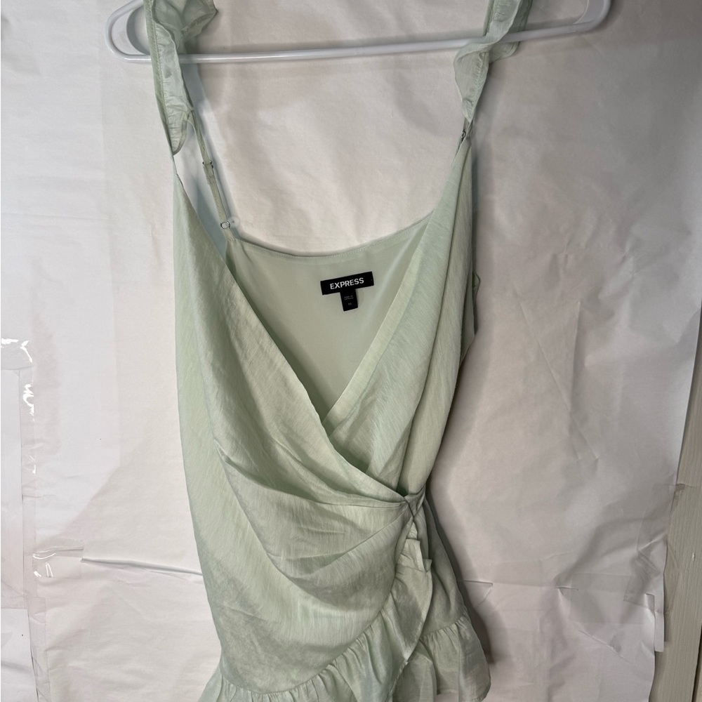 Express Women's Light Green Ruffle Wrap Top. Size M